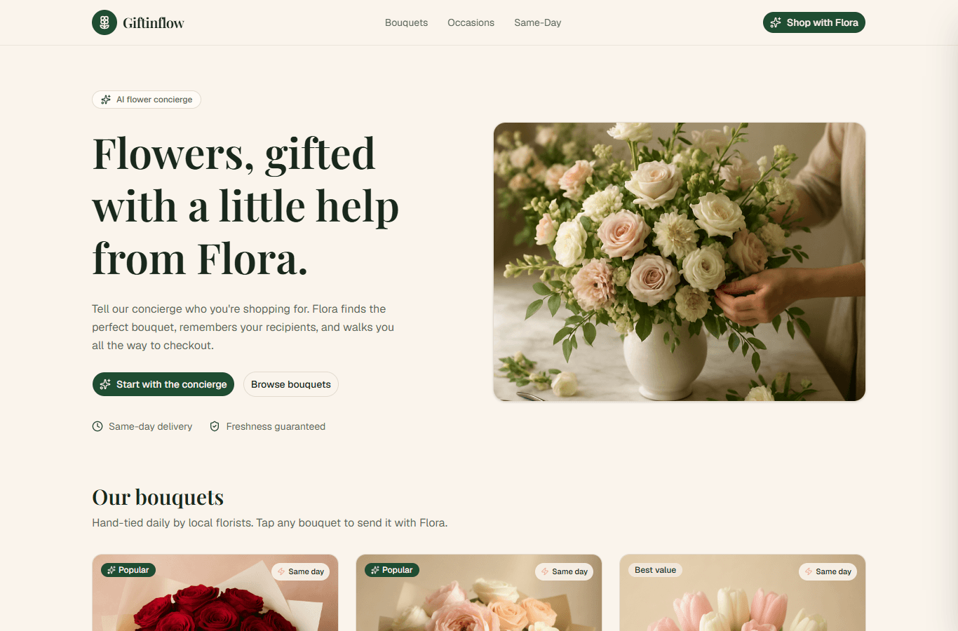 Flora AI flower shop demo homepage